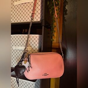 Coach Pebbled Leather Crossbody Light Powder Pink camera bag